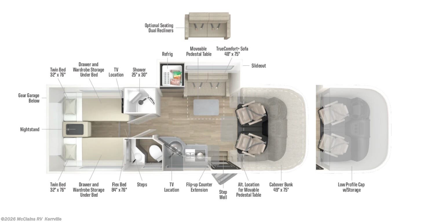 2027 Winnebago View 24R - New Class C For Sale by McClains RV  in Kerrville, Texas features Roof Vents, Bath & 1/2, CO Detector, Theater Seating, Slideout