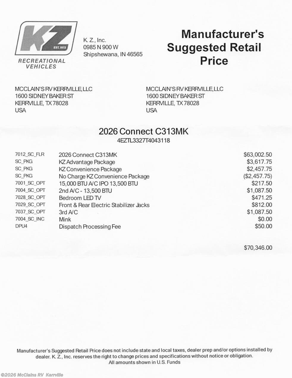 2026 K-Z Connect 313MK - New Travel Trailer For Sale by McClains RV  in Kerrville, Texas