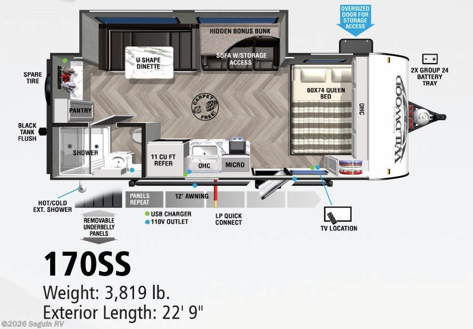 Floorplan of 2022 Forest River Wildwood FSX 170SS