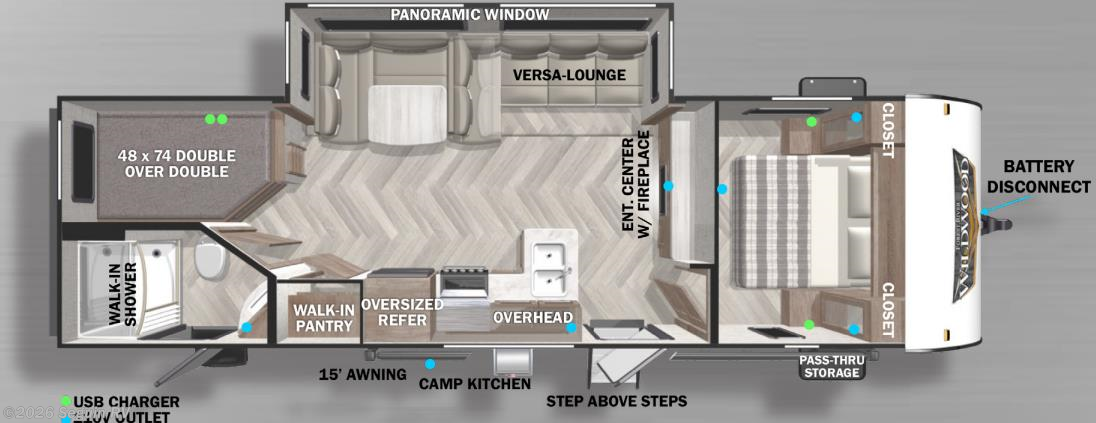 Floorplan of 2022 Forest River Wildwood X-Lite 263BHXL