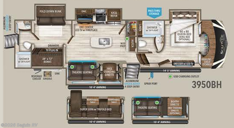 Floorplan of 2020 Grand Design Solitude S-Class 3950BH-R