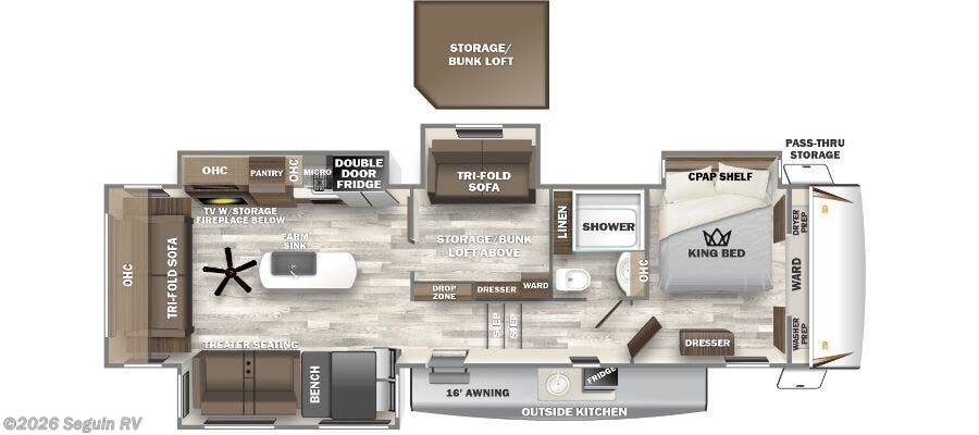 2022 Forest River Sabre 36BHQ - Used Fifth Wheel For Sale by Seguin RV in Seguin, Texas features Theater Seating, Ladder, Bunk Beds, 50 Amp Service, Inverter