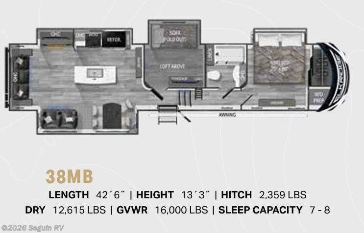 Floorplan of 2023 Heartland ElkRidge 38MB