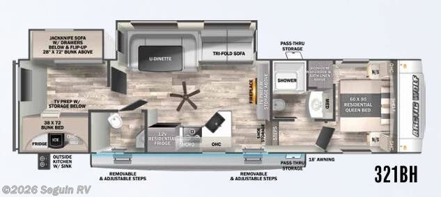 2023 Forest River Cherokee Arctic Wolf 321BH - Used Fifth Wheel For Sale by Seguin RV in Seguin, Texas features Detachable Power Cord, Detachable, Refrigerator, Skylight, Air Conditioning