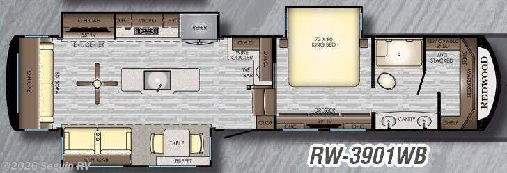 Floorplan of 2019 CrossRoads Redwood RW-3901WB