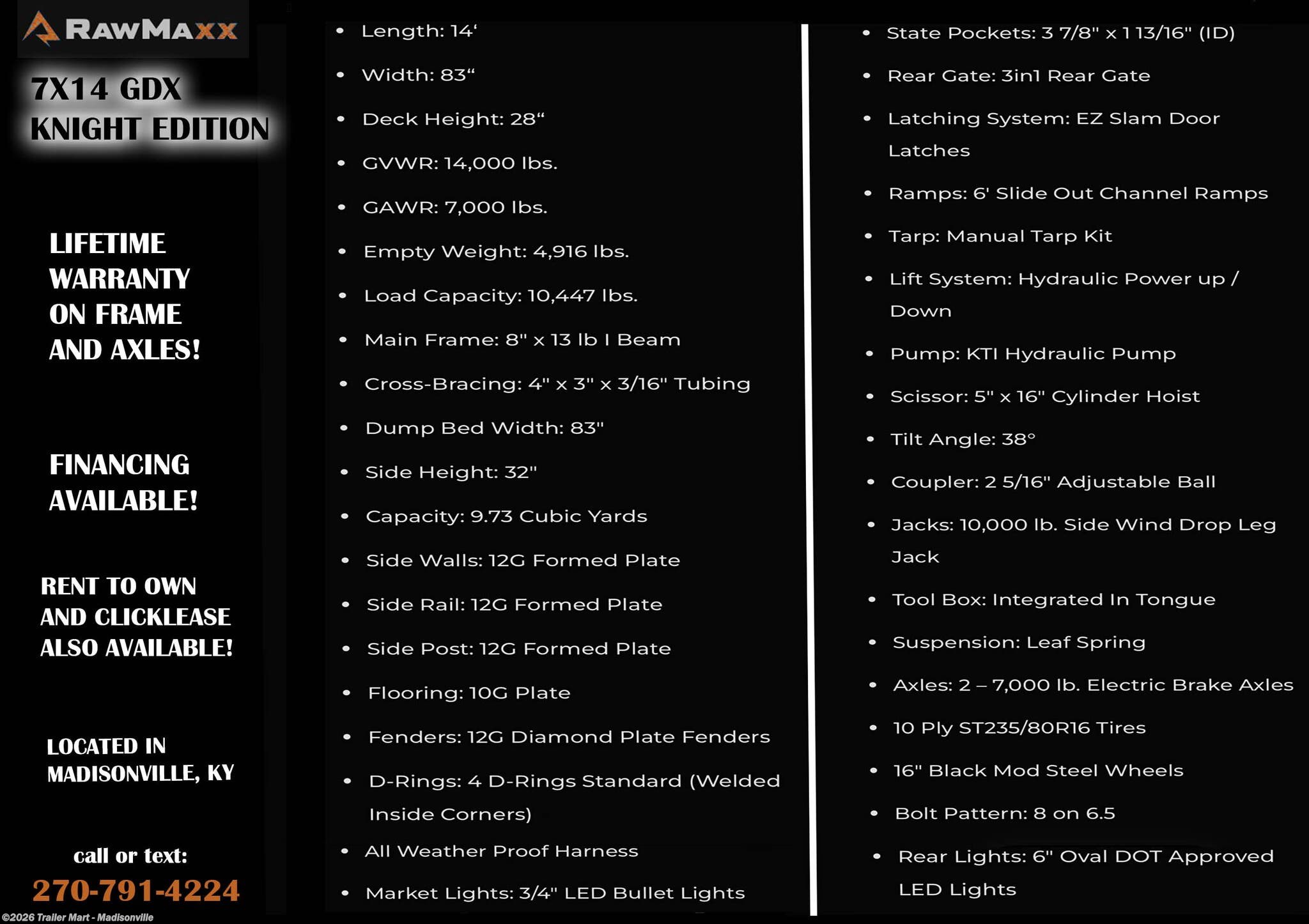 New 2026 RawMaxx GDX Knight Edition 7x14 14k available in Madisonville, Kentucky