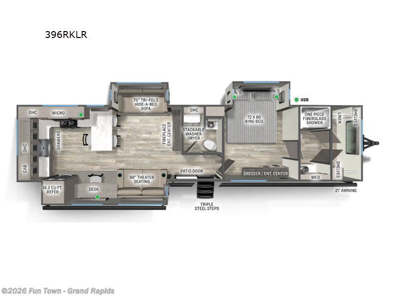 2026 Forest River Sierra Destination Trailers 396RKLR - New Destination Trailer For Sale by Fun Town - Grand Rapids in Rockford, Michigan features Slideout