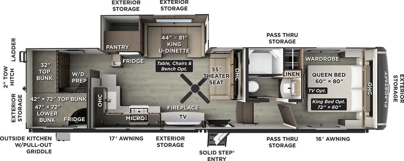 Floorplan of 2026 Forest River Flagstaff Classic F374DBH