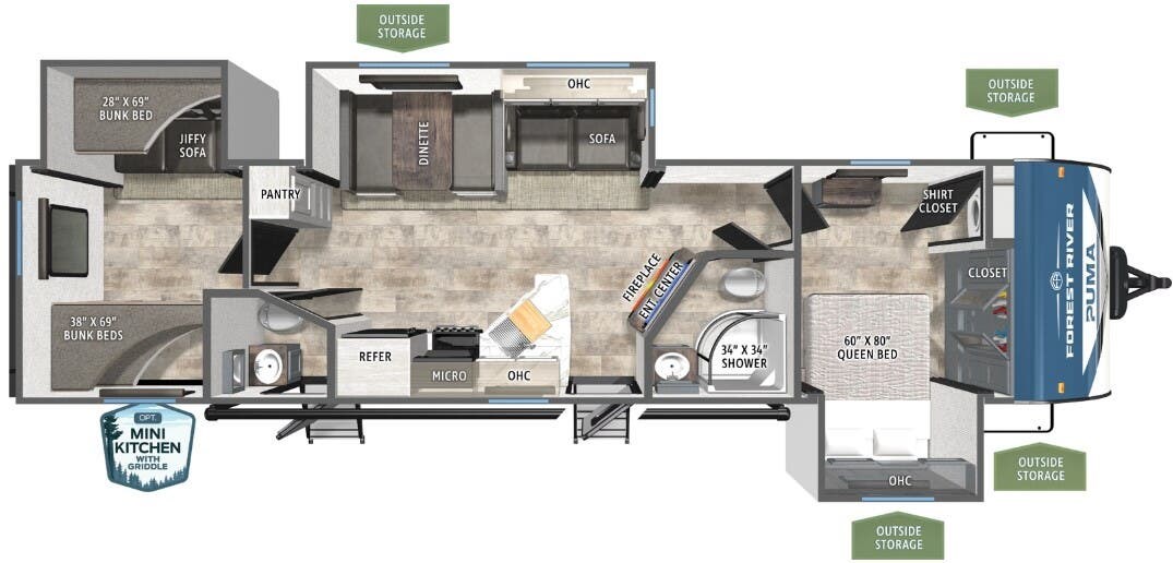 Floorplan of 2026 Forest River Puma 32BHQS
