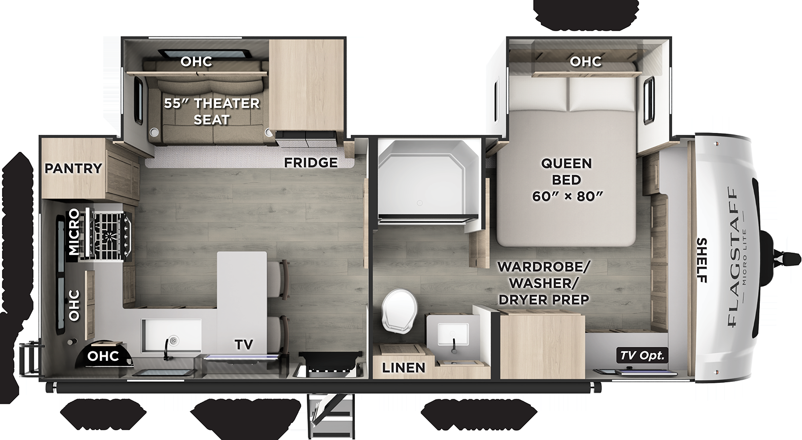 2027 Forest River Flagstaff Micro Lite 25KBS - New Travel Trailer For Sale by Hometown RV LLC in Brockway, Pennsylvania features Skylight, Batteries, Roof Vent, Pantry, Refrigerator (12V)