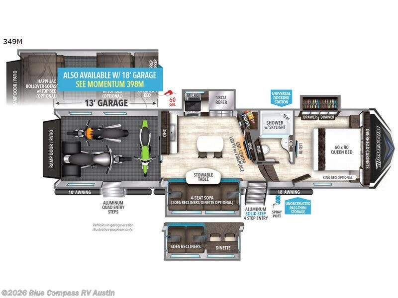 2018 Grand Design Momentum M-Class 349M - Used Toy Hauler For Sale by Blue Compass RV Austin in Buda, Texas features Slideout