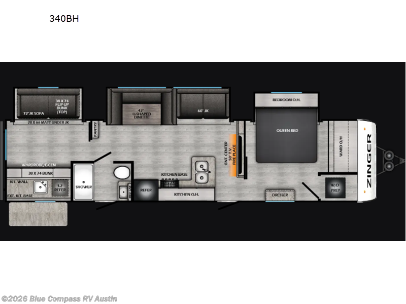 2026 CrossRoads Zinger 340BH - New Travel Trailer For Sale by Blue Compass RV Austin in Buda, Texas features Slideout