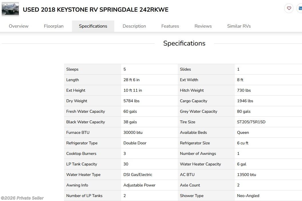 2018 Springdale West 242RKWE by Keystone from For Sale By Owner in Sherwood, Oregon