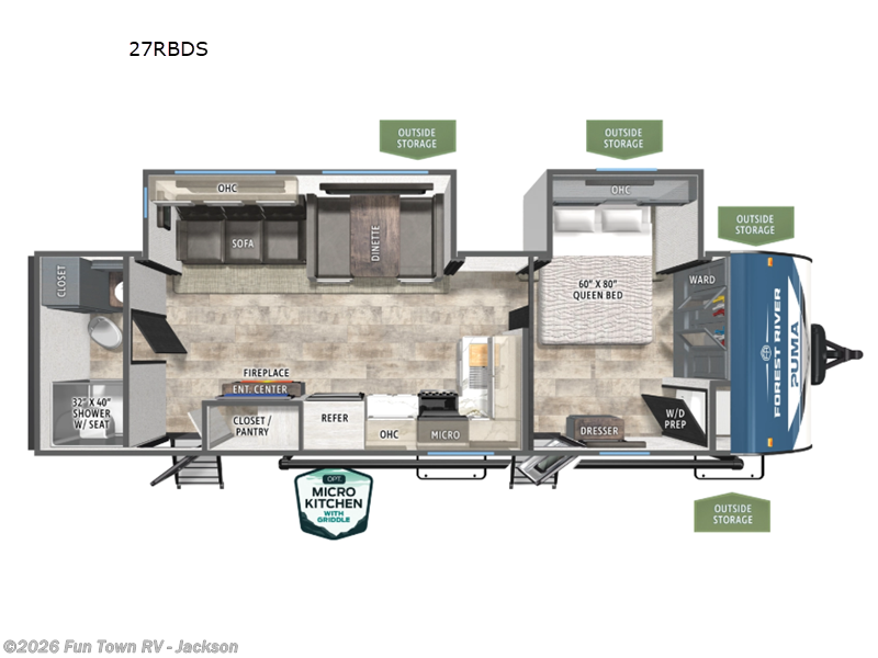 2026 Forest River Puma 27RBDS - New Travel Trailer For Sale by Fun Town RV - Jackson in Jackson, Michigan features Slideout