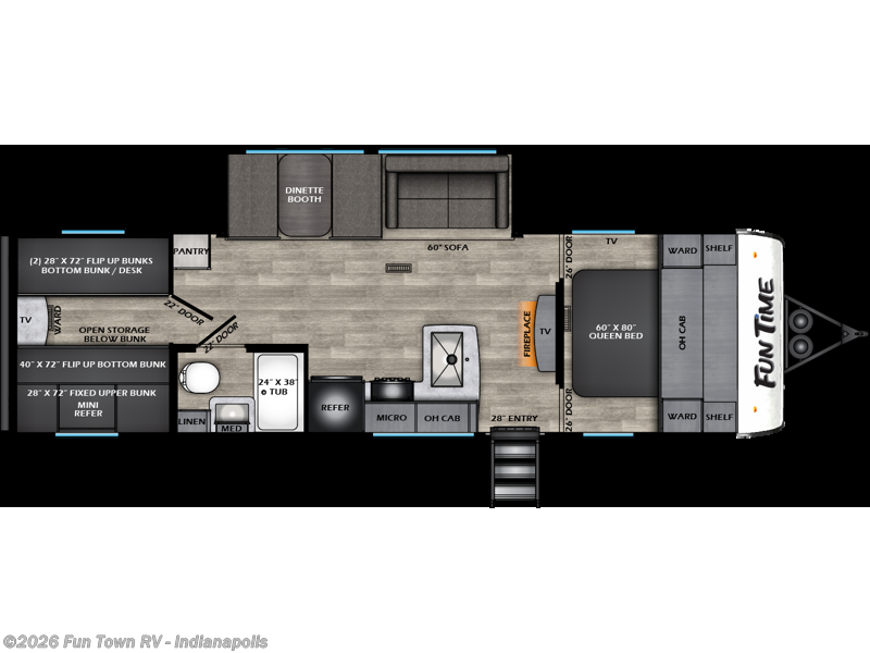 2026 CrossRoads Fun Time 28QB - New Travel Trailer For Sale by Fun Town RV - Indianapolis in EDINBURGH, Indiana