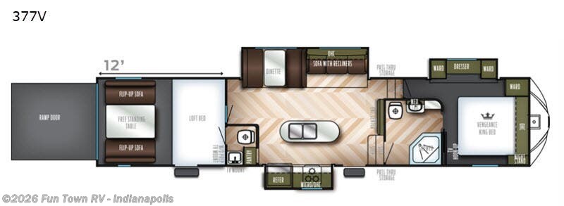 2019 Forest River Vengeance 377V - Used Toy Hauler For Sale by Fun Town RV - Indianapolis in EDINBURGH, Indiana features Slideout