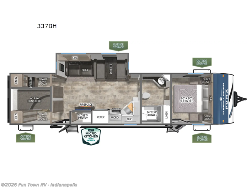 2026 Forest River Puma 337BH - New Travel Trailer For Sale by Fun Town RV - Indianapolis in EDINBURGH, Indiana features Slideout