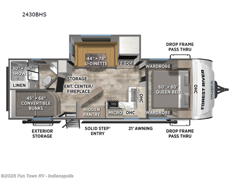2026 Forest River Puma Tracks 2430BHS - New Travel Trailer For Sale by Fun Town RV - Indianapolis in EDINBURGH, Indiana features Slideout