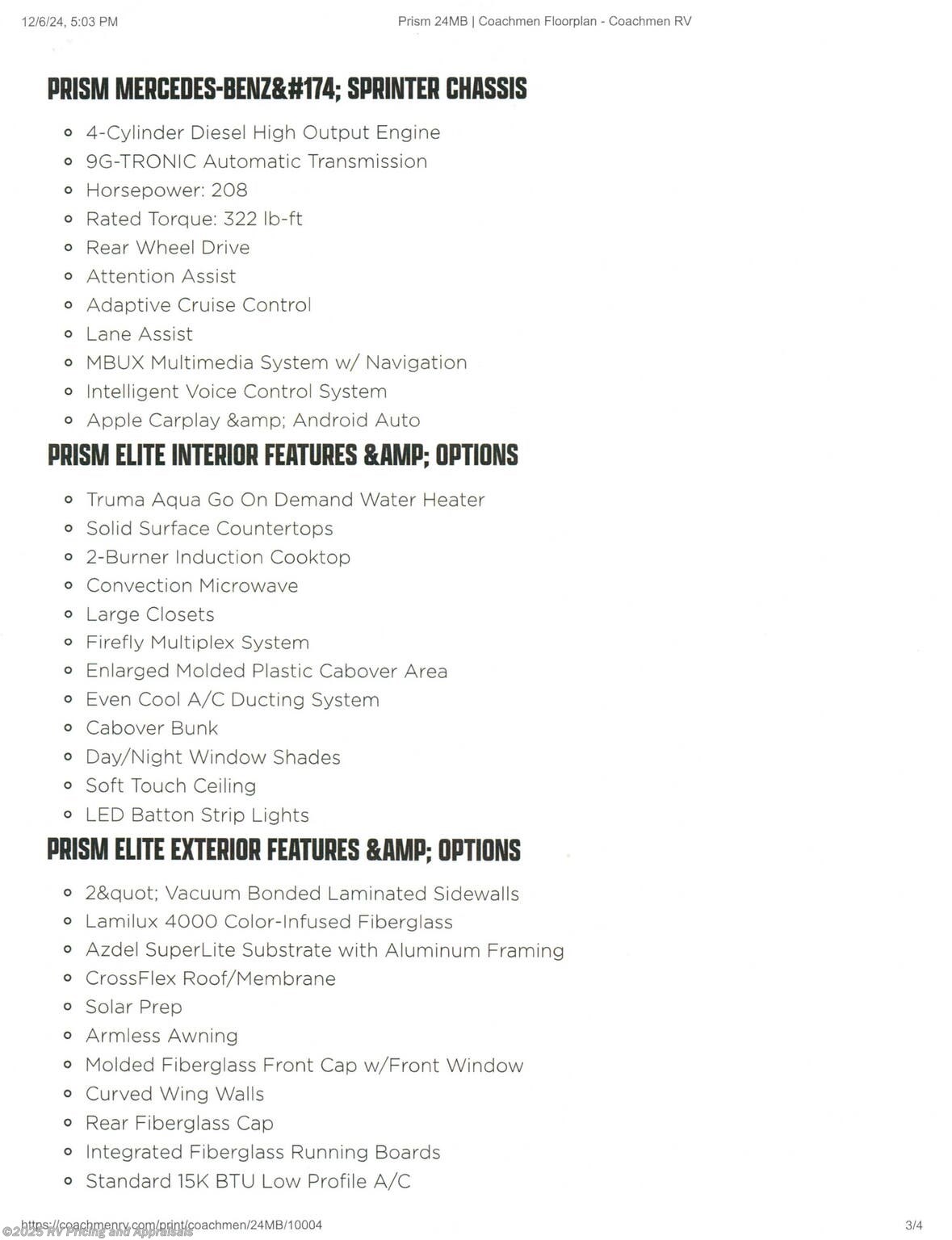 2025 Prism Elite 24MB by Coachmen from RV Pricing and Appraisals in , Florida