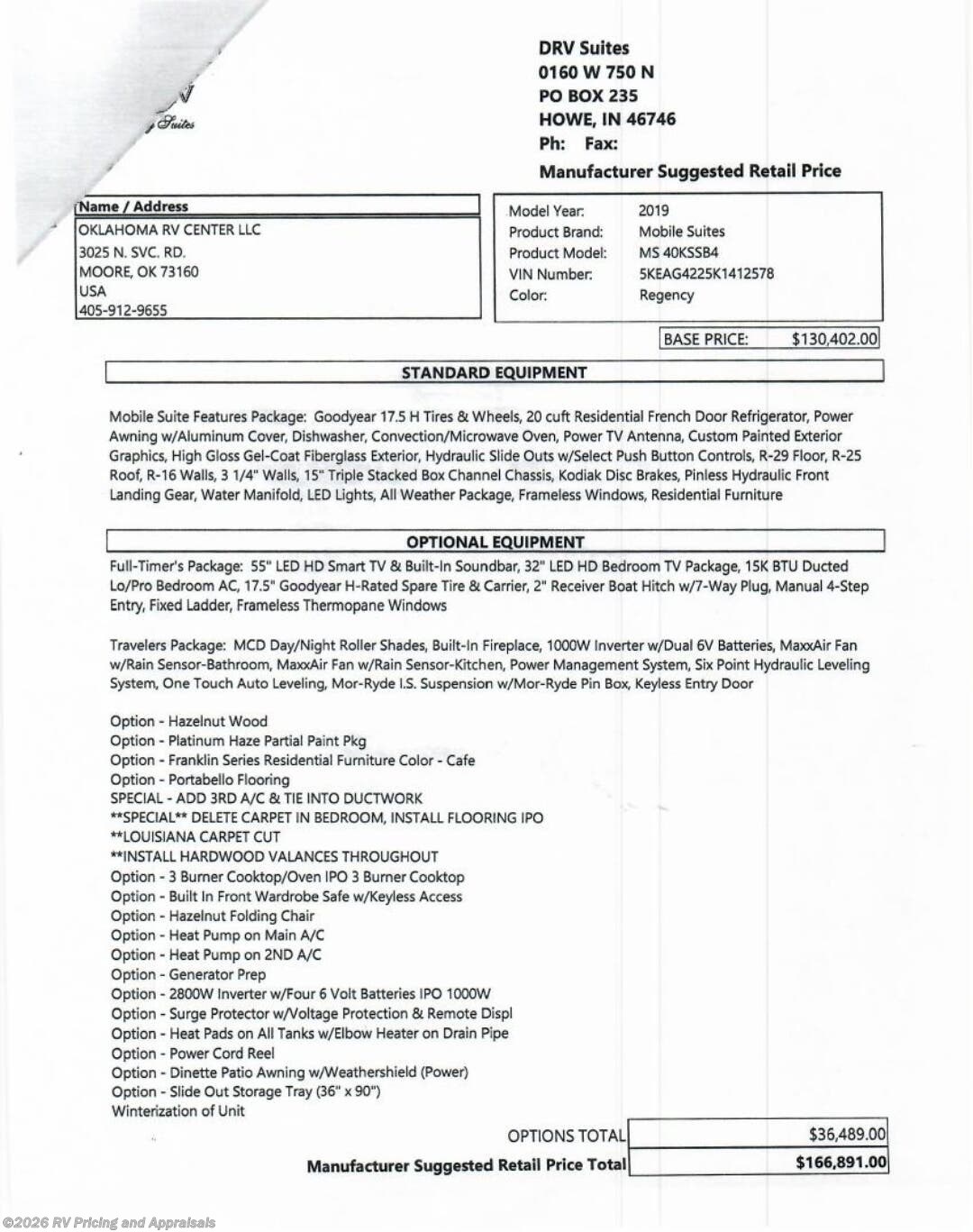 Used 2019 DRV Mobile Suites 40KSSB4- Located in Crawford, Tennessee available in , Florida