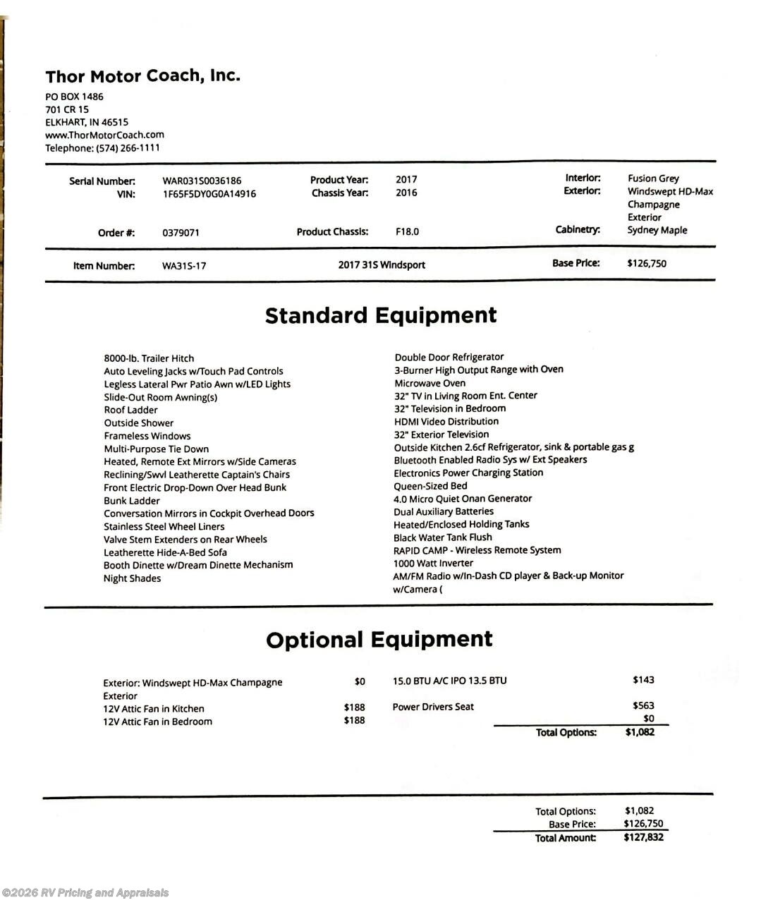 2017 Windsport 31S- Located in Largo, Florida by Thor Motor Coach from RV Pricing and Appraisals in , Florida