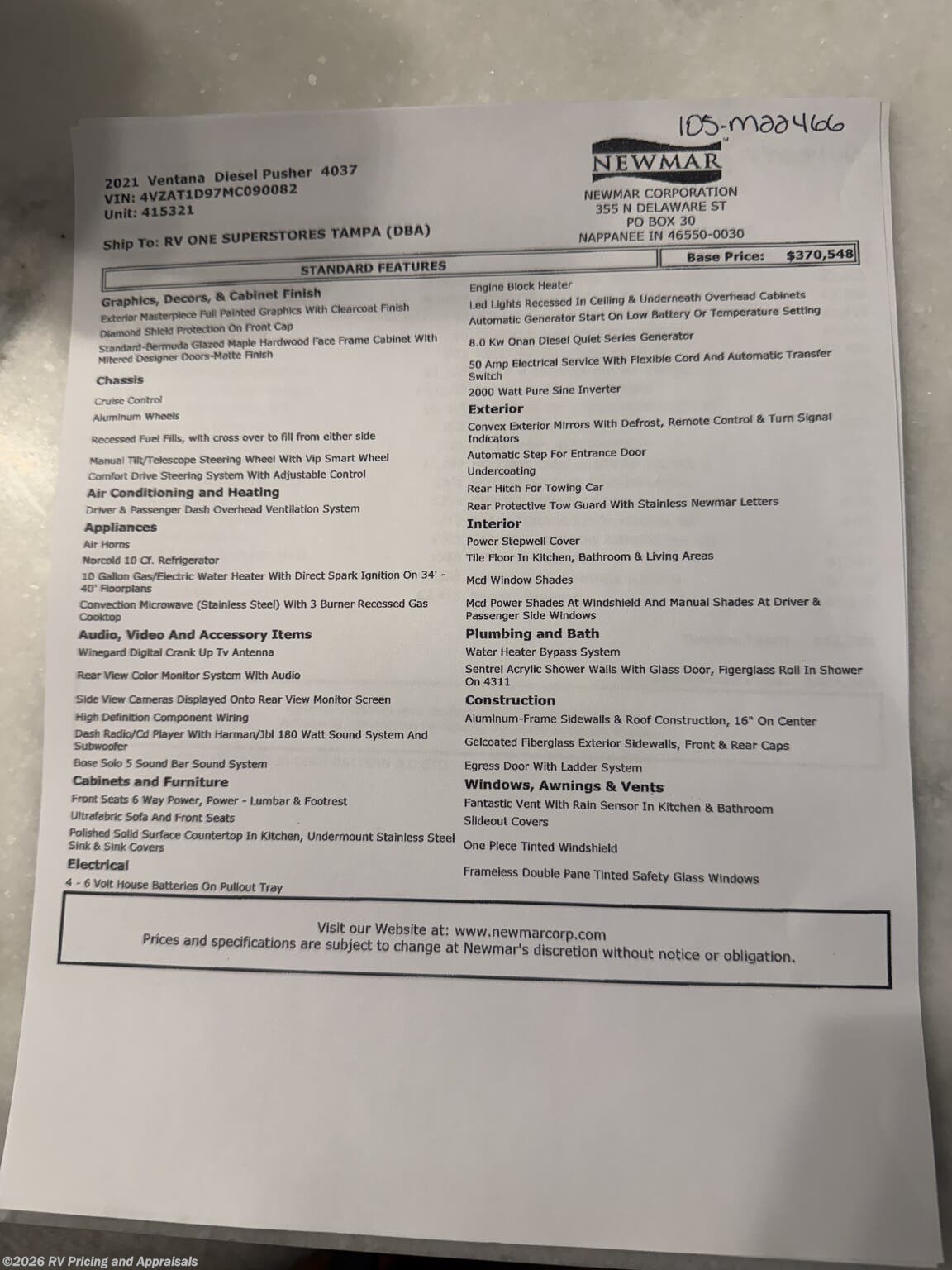 2021 Ventana 4037 Located in Moneta Va 24121 by Newmar from RV Pricing and Appraisals in , Florida