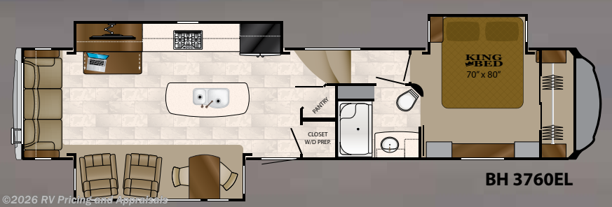 Floorplan of 2018 Heartland Bighorn 3760EL LOCATED IN SYLVESTER GA. 31791