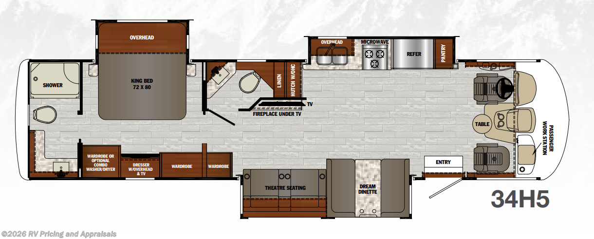Floorplan of 2020 Forest River Georgetown 5 Series GT5 34H5 LOCATED IN BRUNSWICK OHIO