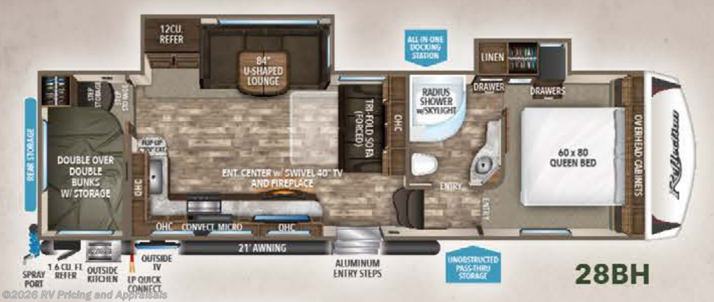 Floorplan of 2019 Grand Design Reflection 28BH LOCATED IN VILLA RICA GEORGIA