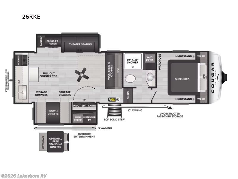 2025 Keystone Cougar Half-Ton 26RKE - New Fifth Wheel For Sale by Lakeshore RV in Muskegon, Michigan features Slideout