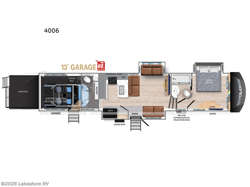 2025 Heartland Cyclone 4006 - New Toy Hauler For Sale by Lakeshore RV in Muskegon, Michigan features Slideout