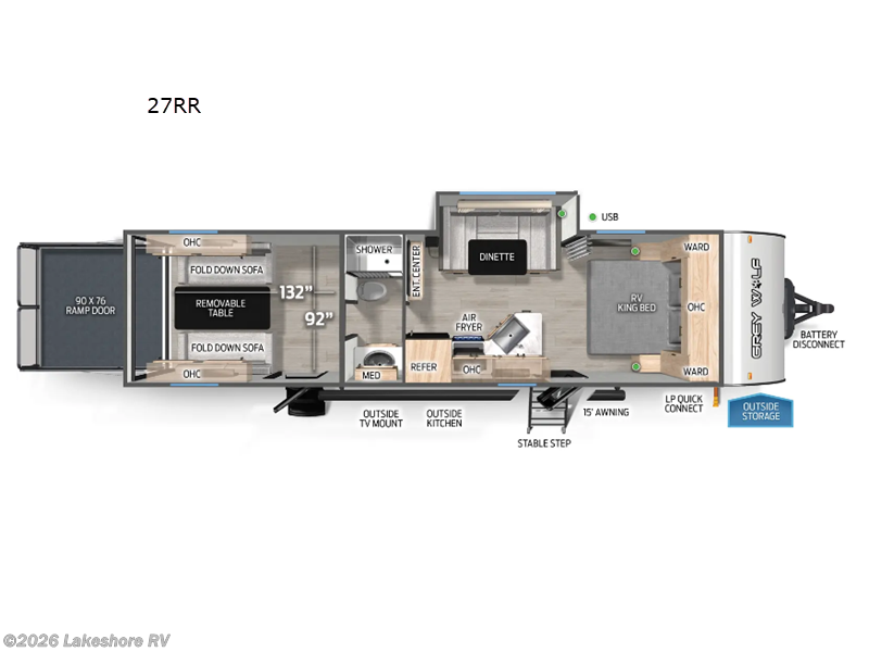 2026 Forest River Cherokee Grey Wolf 27RR - New Toy Hauler For Sale by Lakeshore RV in Muskegon, Michigan features Slideout