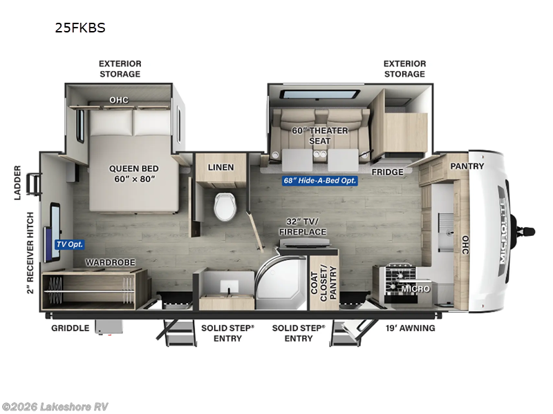2025 Forest River Flagstaff Micro Lite 25FKBS - New Travel Trailer For Sale by Lakeshore RV in Muskegon, Michigan features Slideout