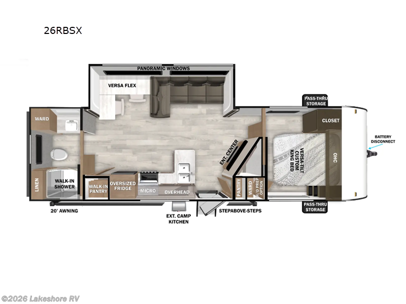 2025 Forest River Wildwood 26RBSX - New Travel Trailer For Sale by Lakeshore RV in Muskegon, Michigan features Slideout