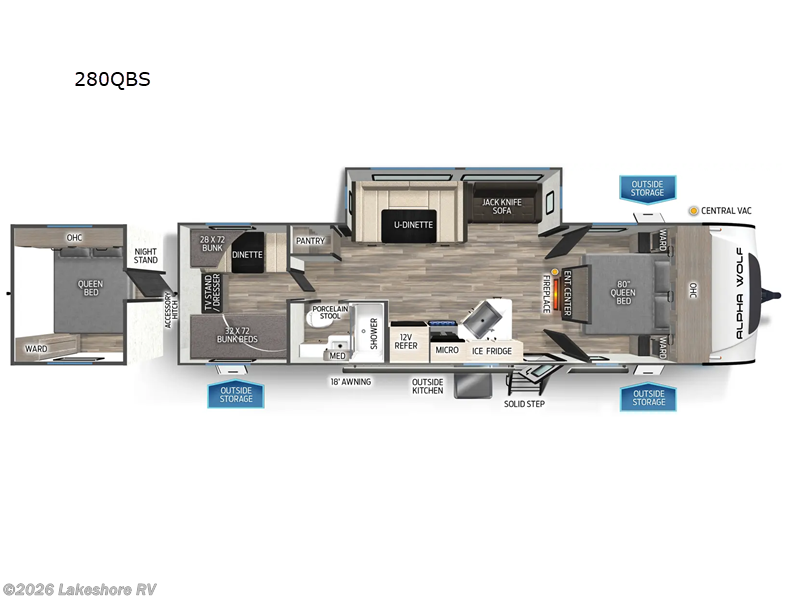 2025 Forest River Cherokee Alpha Wolf 280QBS - New Travel Trailer For Sale by Lakeshore RV in Muskegon, Michigan features Slideout
