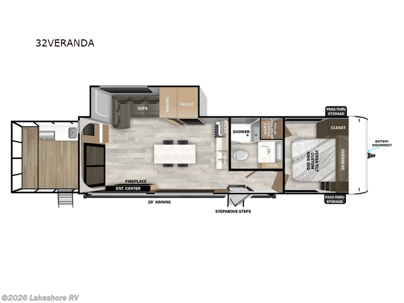 2025 Forest River Wildwood 32VERANDA - New Travel Trailer For Sale by Lakeshore RV in Muskegon, Michigan features Slideout