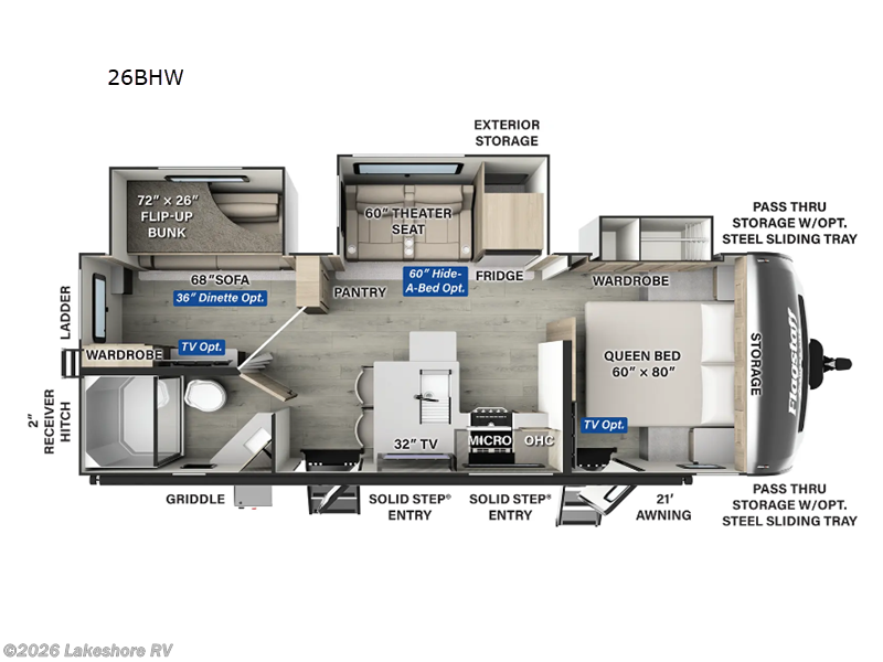 2025 Forest River Flagstaff Super Lite 26BHW - New Travel Trailer For Sale by Lakeshore RV in Muskegon, Michigan features Slideout