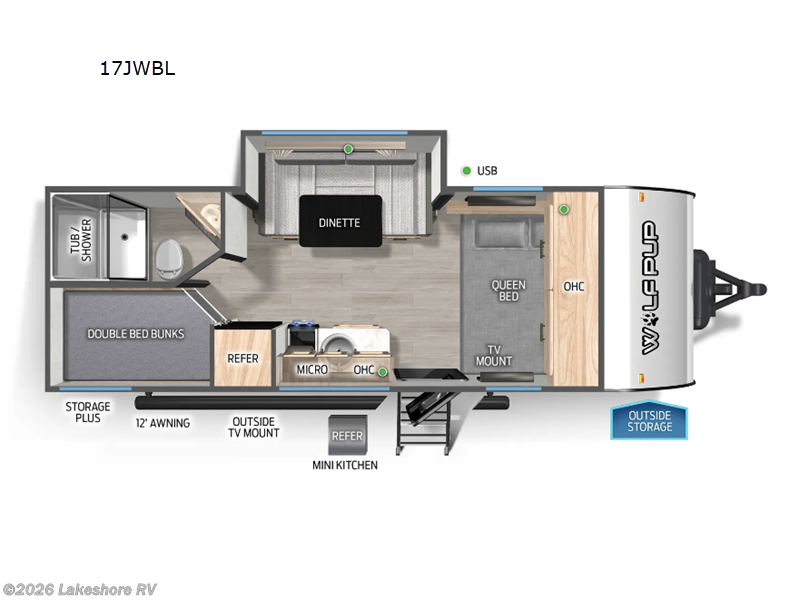 2025 Forest River Cherokee Wolf Pup Black Label 17JWBL - New Travel Trailer For Sale by Lakeshore RV in Muskegon, Michigan features Slideout