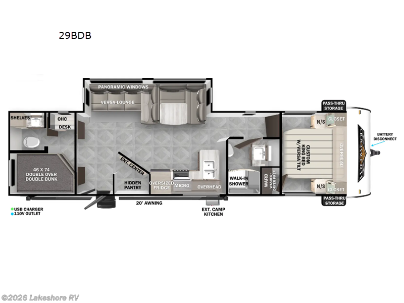 2024 Forest River Wildwood 29BDB - New Travel Trailer For Sale by Lakeshore RV in Muskegon, Michigan features Slideout