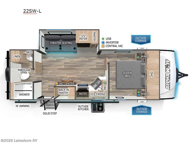 2024 Forest River Cherokee Alpha Wolf 22SW-L - Used Travel Trailer For Sale by Lakeshore RV in Muskegon, Michigan features Slideout