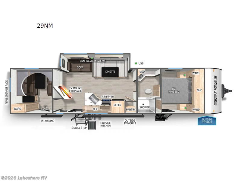 2026 Forest River Cherokee Grey Wolf 29NM - New Travel Trailer For Sale by Lakeshore RV in Muskegon, Michigan features Slideout