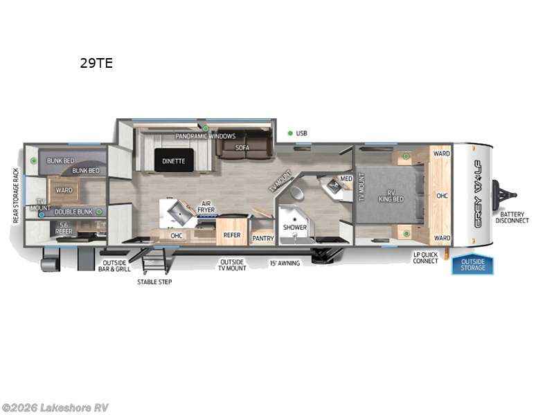 2026 Forest River Cherokee Grey Wolf 29TE - New Travel Trailer For Sale by Lakeshore RV in Muskegon, Michigan features Slideout