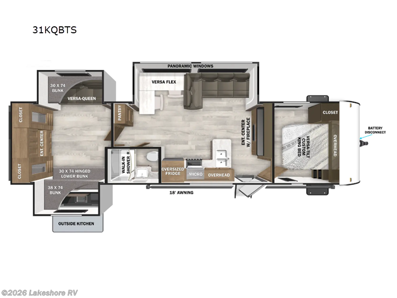 2026 Forest River Wildwood 31KQBTS - New Travel Trailer For Sale by Lakeshore RV in Muskegon, Michigan features Slideout