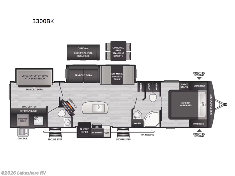 2026 Keystone Passport 3300BK - New Travel Trailer For Sale by Lakeshore RV in Muskegon, Michigan features Slideout