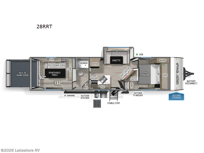 2026 Forest River Cherokee Grey Wolf 28RRT - New Toy Hauler For Sale by Lakeshore RV in Muskegon, Michigan features Slideout