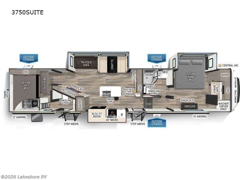 2025 Forest River Cherokee Arctic Wolf Suite 3750SUITE - New Fifth Wheel For Sale by Lakeshore RV in Muskegon, Michigan features Slideout