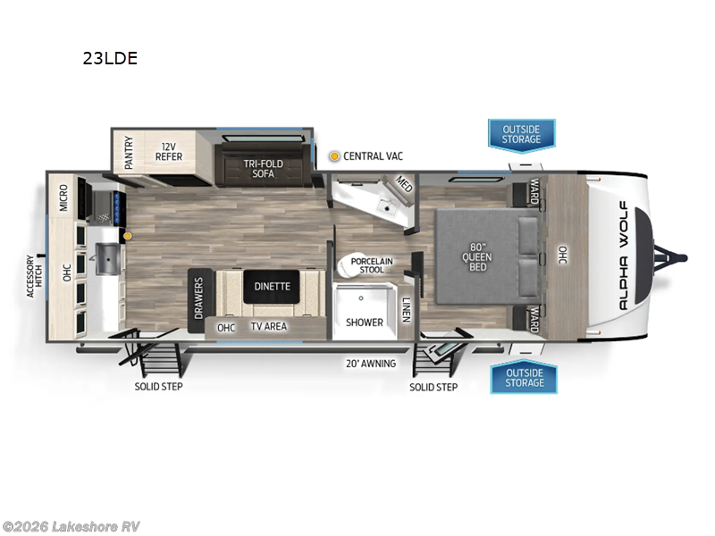 2025 Forest River Cherokee Alpha Wolf 23LDE - New Travel Trailer For Sale by Lakeshore RV in Muskegon, Michigan features Slideout
