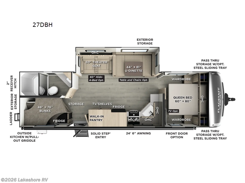 2026 Forest River Flagstaff Super Lite 27DBH - New Travel Trailer For Sale by Lakeshore RV in Muskegon, Michigan features Slideout