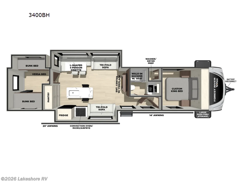 2026 Forest River Vibe 3400BH - New Travel Trailer For Sale by Lakeshore RV in Muskegon, Michigan features Slideout