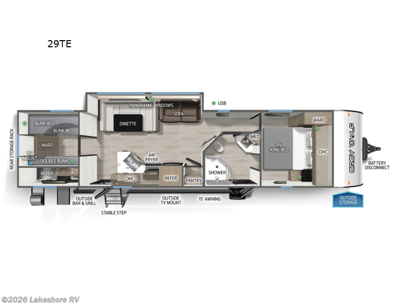 2026 Forest River Cherokee Grey Wolf 29TE - New Travel Trailer For Sale by Lakeshore RV in Muskegon, Michigan features Slideout